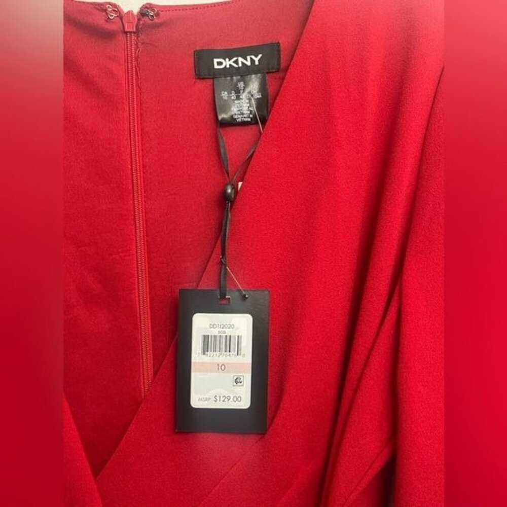 Red Dress, Long Sleeves, DKNY Brand - Picture 4 of 7